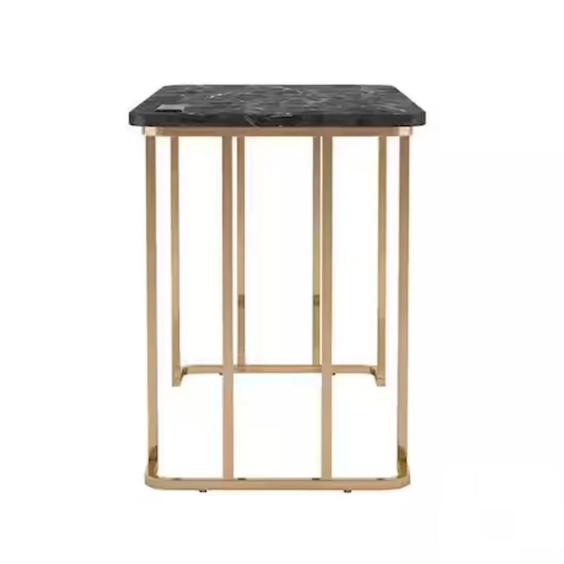 Bureau Jenny 119 cm, prise USB, pieds en métal doré, revêtement en faux marbre noir My Store