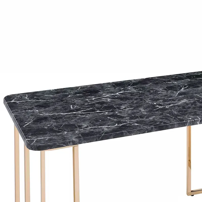 Bureau Jenny 119 cm, prise USB, pieds en métal doré, revêtement en faux marbre noir My Store