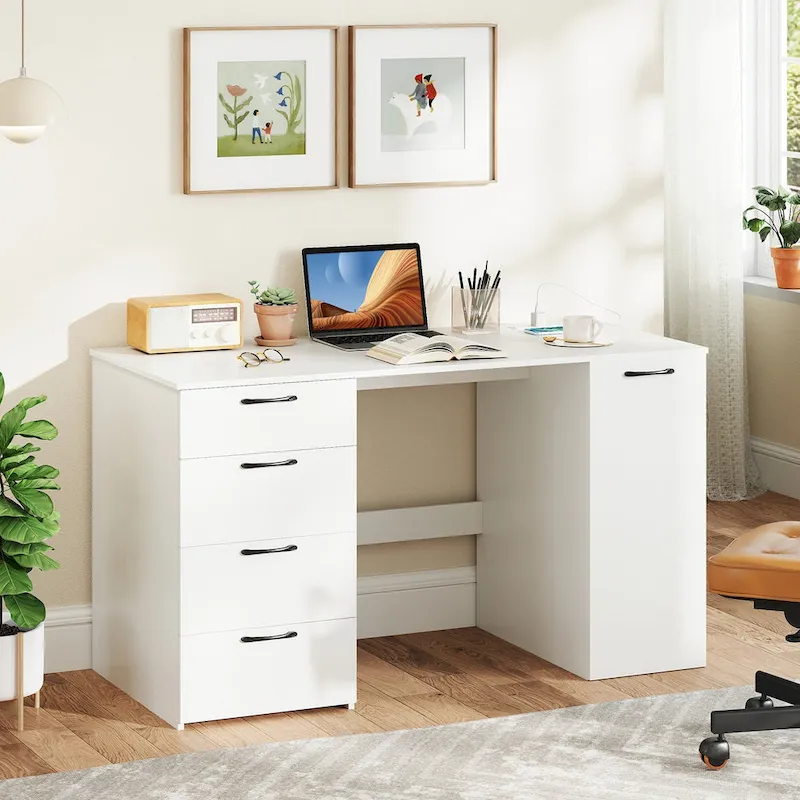 Bureau de 53 pouces pour la maison avec ports USB, prises de courant et tiroirs de rangement My Store