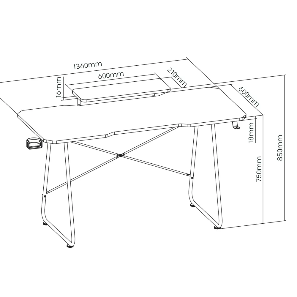 Gaming desk avec tablette pour moniteur NanoRS, 50kg max, hauteur 850mm, noir, RS170+Cable organizer / desk grille Nano RS...