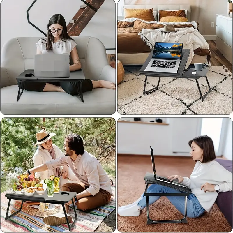 Table Pliante Réglable Multifonction – Bureau Portable Ergonomique avec Porte-Gobelet (GA) Oula Shop