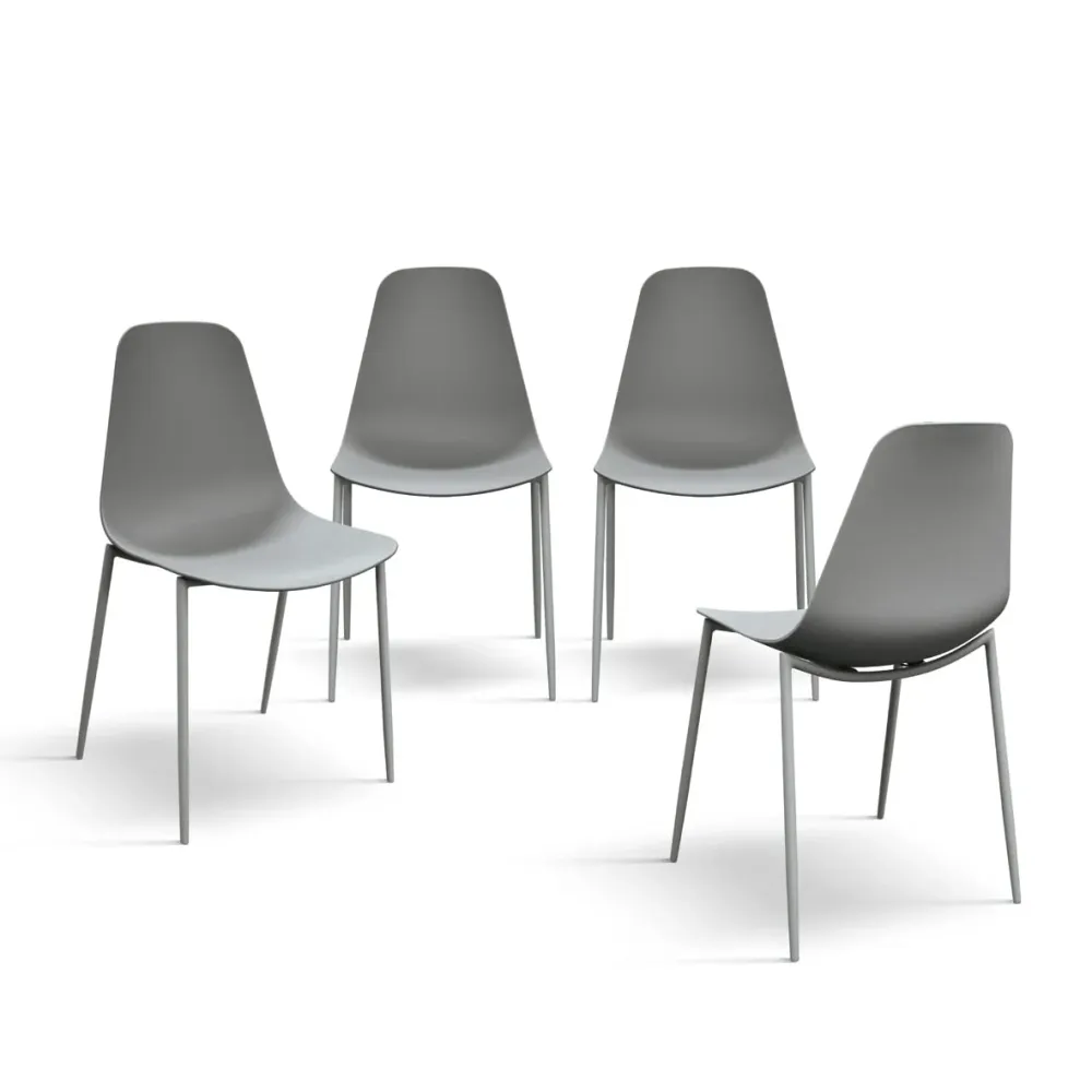 PAZZO DESIGN Chaise Alix, Ensemble de 4 chaises, Gris, Chaise en polypropylène, Pieds métal, Chaise Cuisine, Chaise Salle...