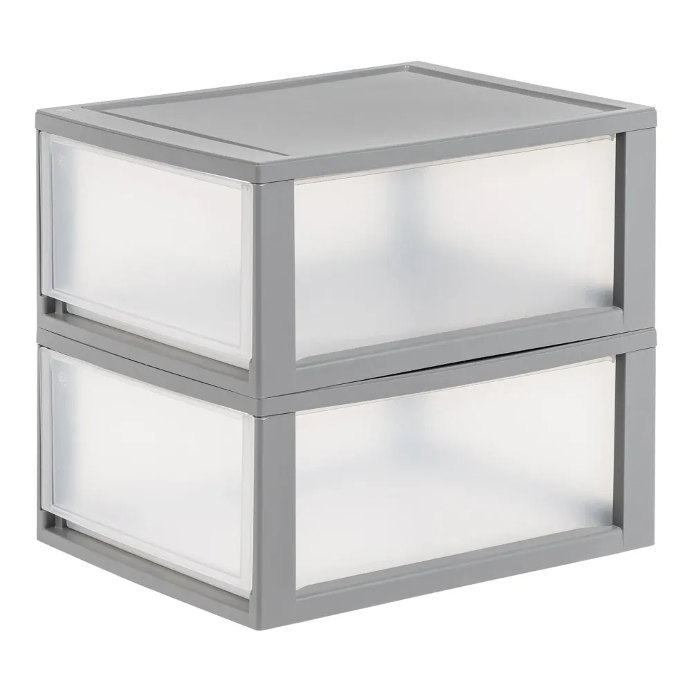 30 pintes. Grands tiroirs de rangement empilables en plastique, modulaires, gris clair, lot de 2