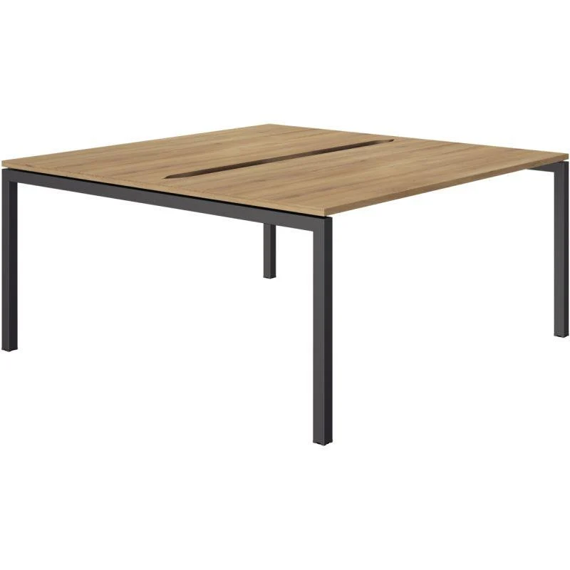 Plan de travail Bench composition départ échancrée pieds métal droit L160cm Connexion plateau chêne du bocage/piètement an...
