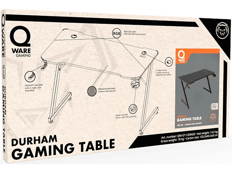 QWARE Bureau Gaming Durhamm RGB Noir (QW GT-120RGB)