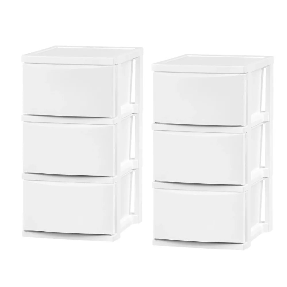 Rangement à 3 tiroirs étroits, unité de rangement pour chambre à coucher, salon, blanc, lot de 2