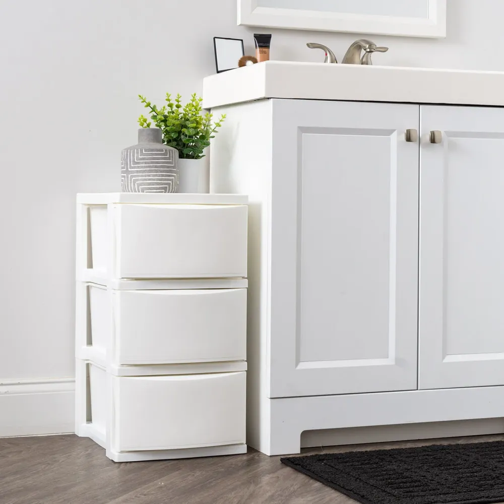Rangement à 3 tiroirs étroits, unité de rangement pour chambre à coucher, salon, blanc, lot de 2