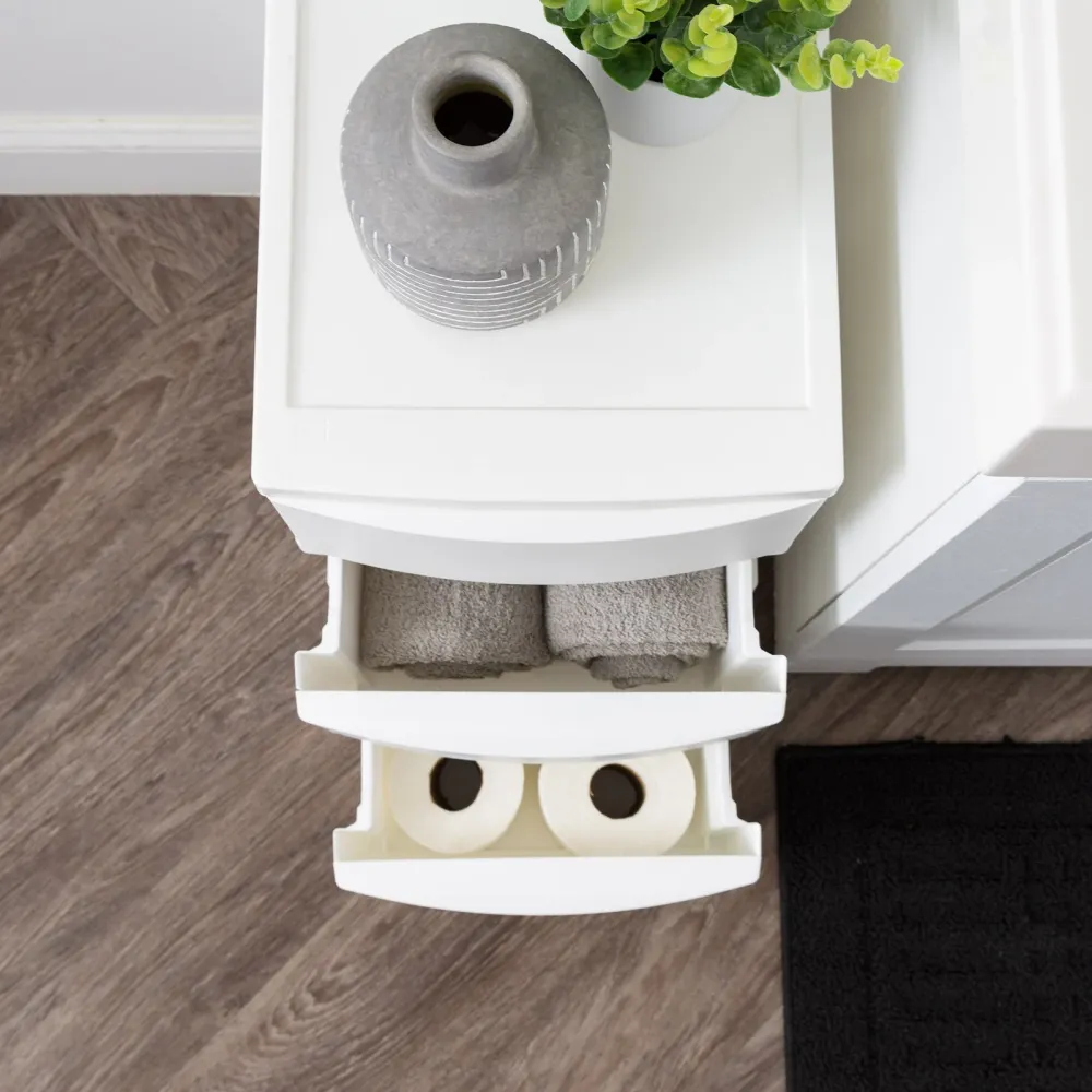 Rangement à 3 tiroirs étroits, unité de rangement pour chambre à coucher, salon, blanc, lot de 2