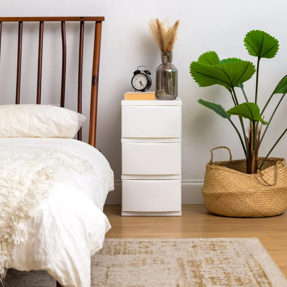 Rangement à 3 tiroirs étroits, unité de rangement pour chambre à coucher, salon, blanc, lot de 2