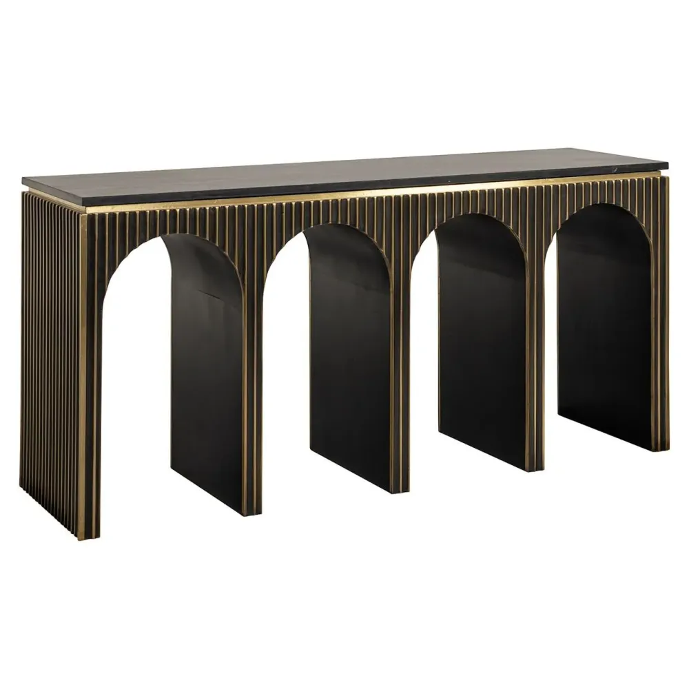 Richmond Interiors Console En Marbre Les Arcs Ironville | or brossé