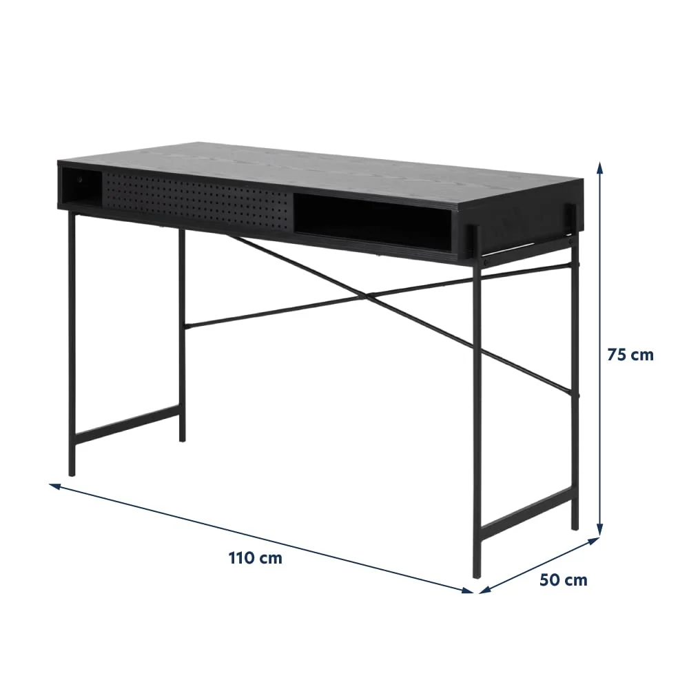 Selsey Bureau, Bois d'ingénierie, Frêne/Noir, 75x110x50 cm