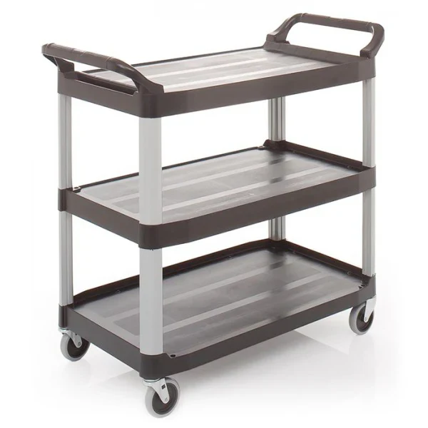 3 Shelf Aluminium & PP Trolley – Robust Design 75mm Nylon Castors