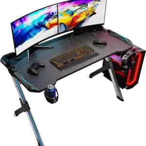 SIRHONA Bureau Gaming Table Ergonomique de Jeu Bureau d'ordinateur PC Gaming Table en Fibre Forme