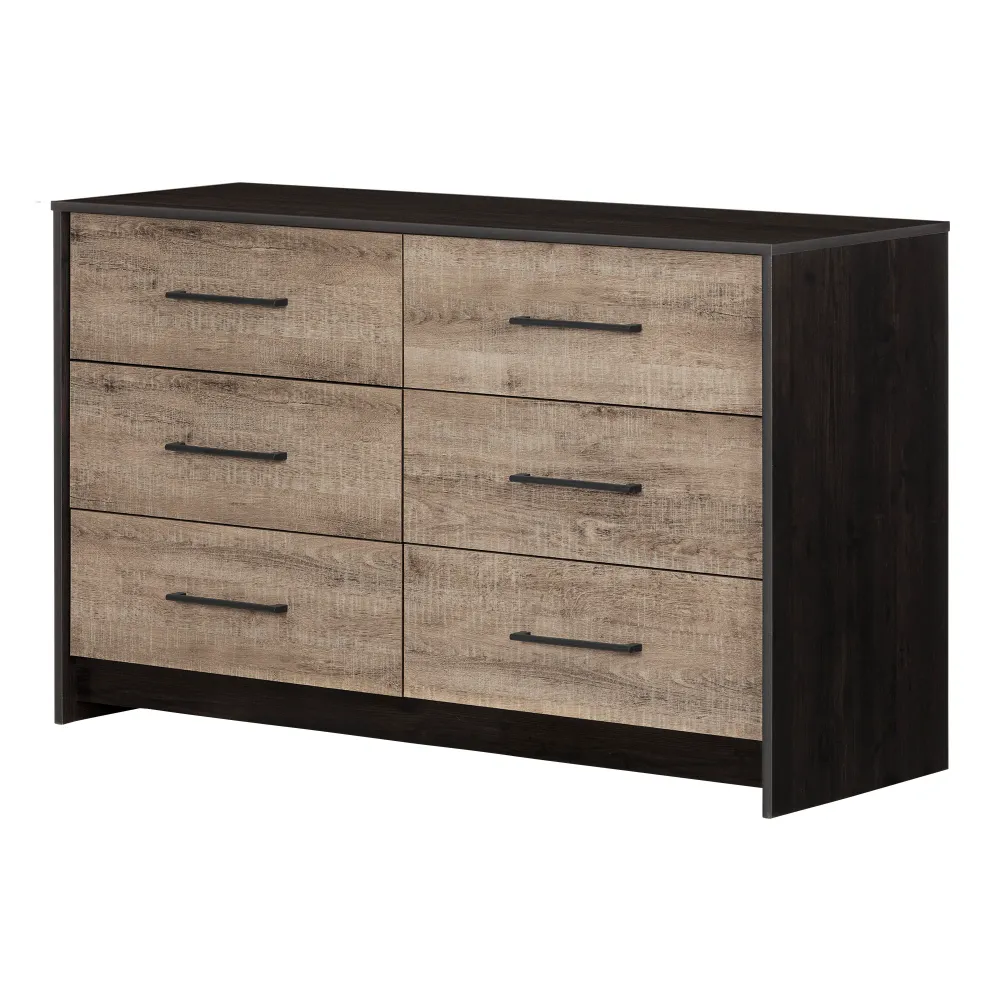 Bureau double 6 tiroirs Londen - Noir antiqué et Chêne vieilli South Shore
