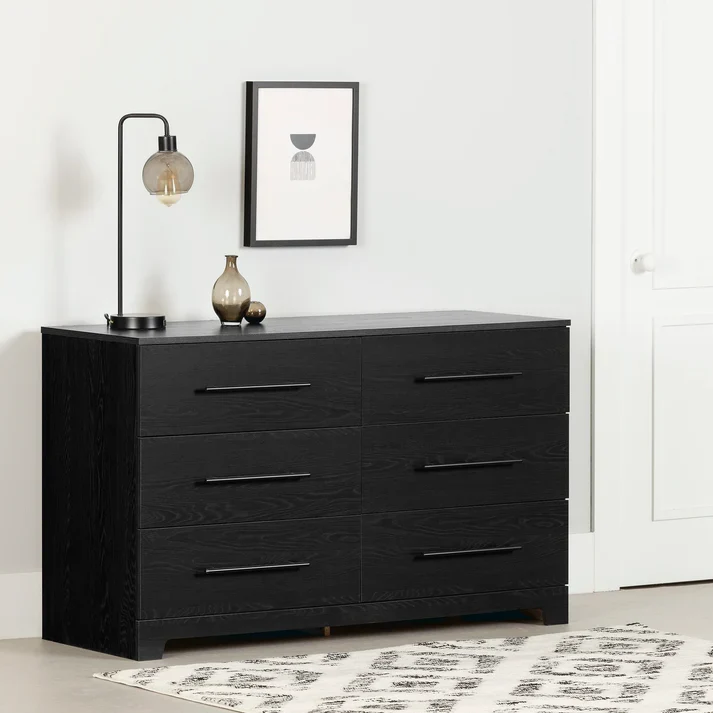 Bureau double 6 tiroirs Primo - Chêne noir South Shore