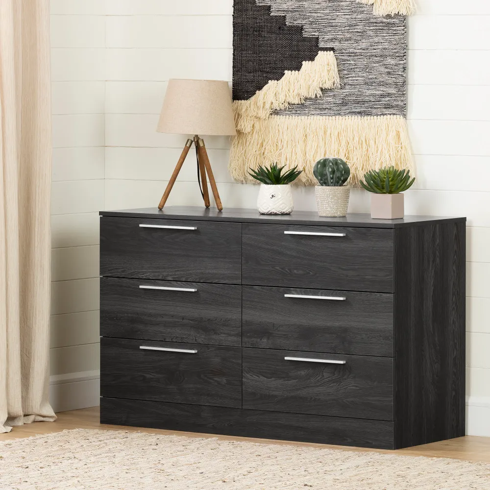 Bureau double 6 tiroirs Step One Essential - Chêne gris South Shore