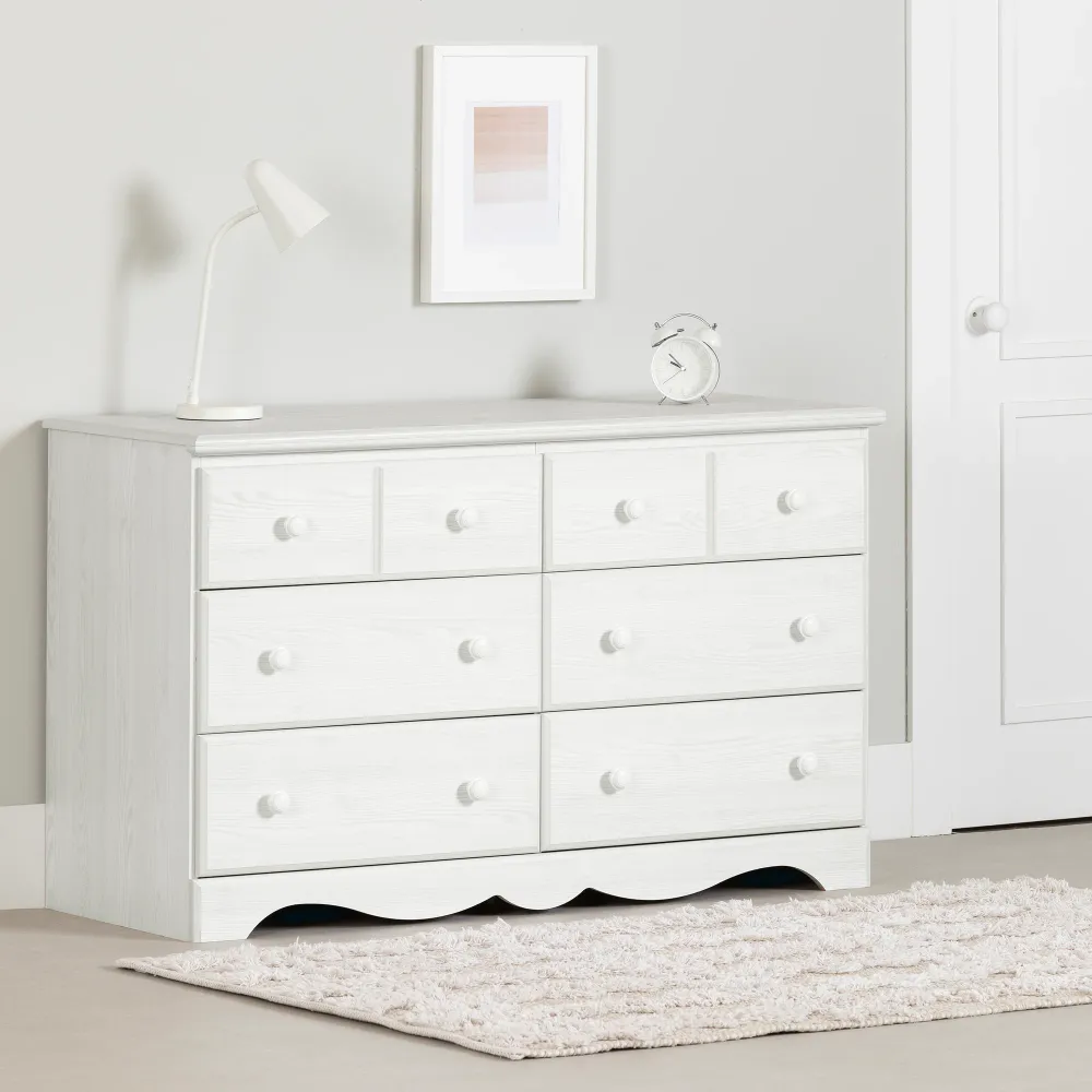 Bureau double 6 tiroirs Summer Breeze -Pin blanc South Shore