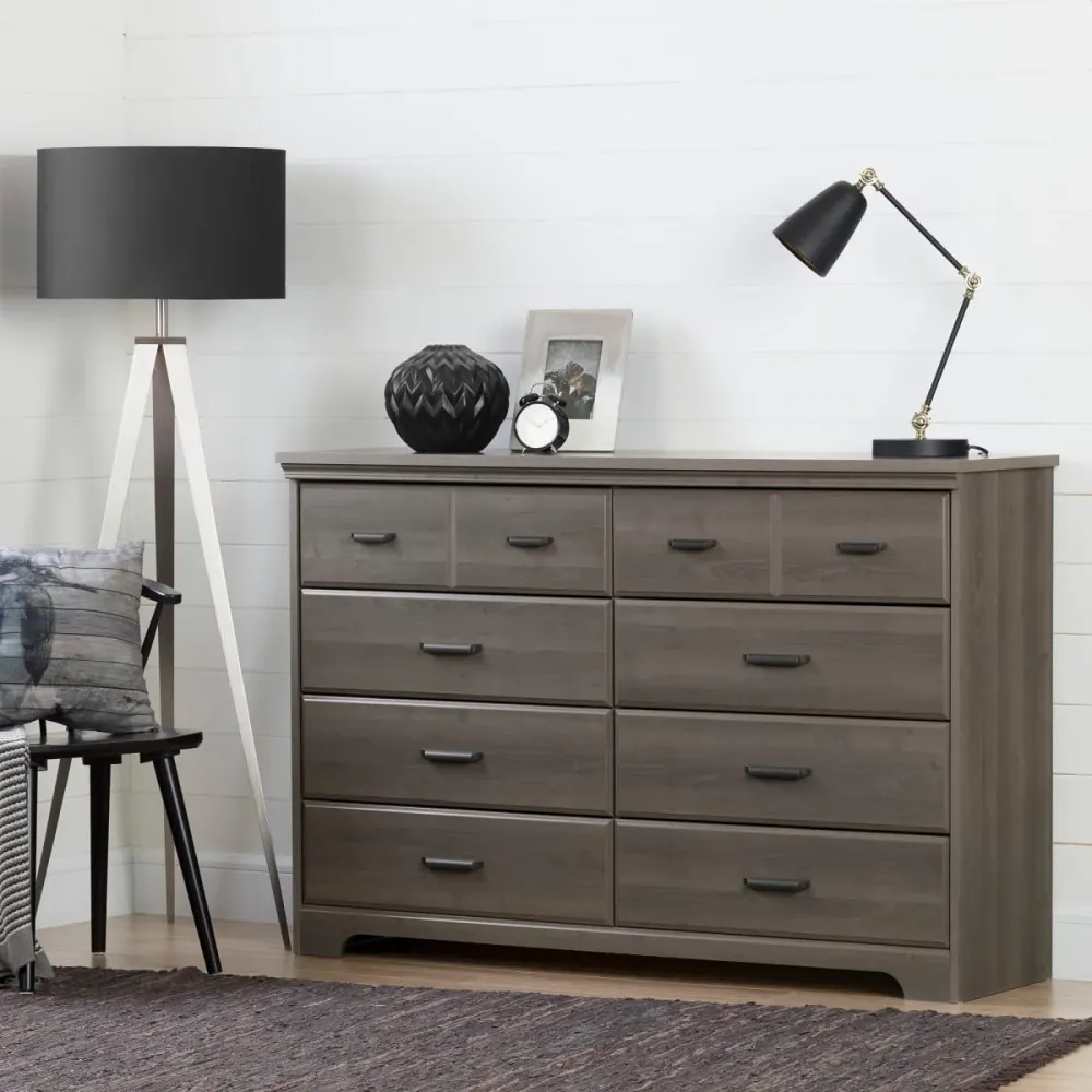 Bureau double 8 tiroirs Versa - Érable cendré South Shore