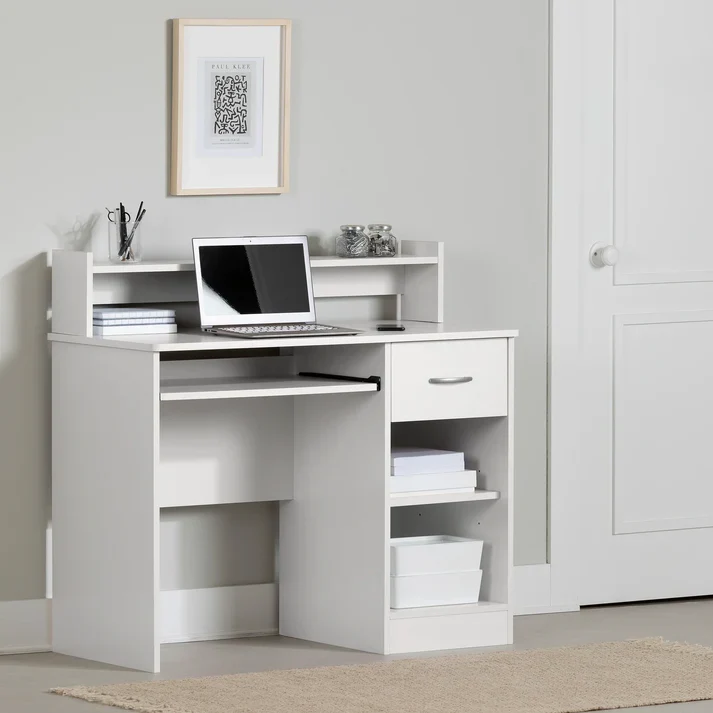 Bureau de travail avec support à clavier Axess - Blanc solide South Shore