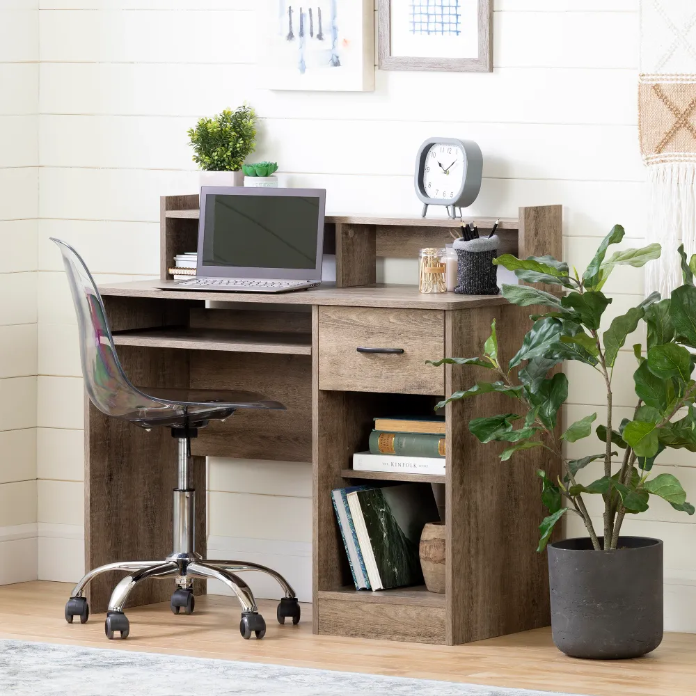 Bureau de travail avec support à clavier Axess - Chêne vieilli South Shore
