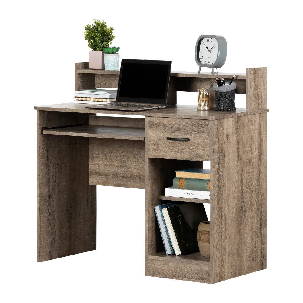 Bureau de travail avec support à clavier Axess - Chêne vieilli South Shore