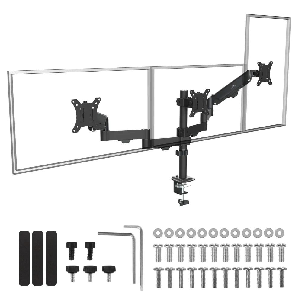 Support pour 3 moniteurs Maclean, ressort à gaz, 17"-27", 2-8kg, noir, MC-137