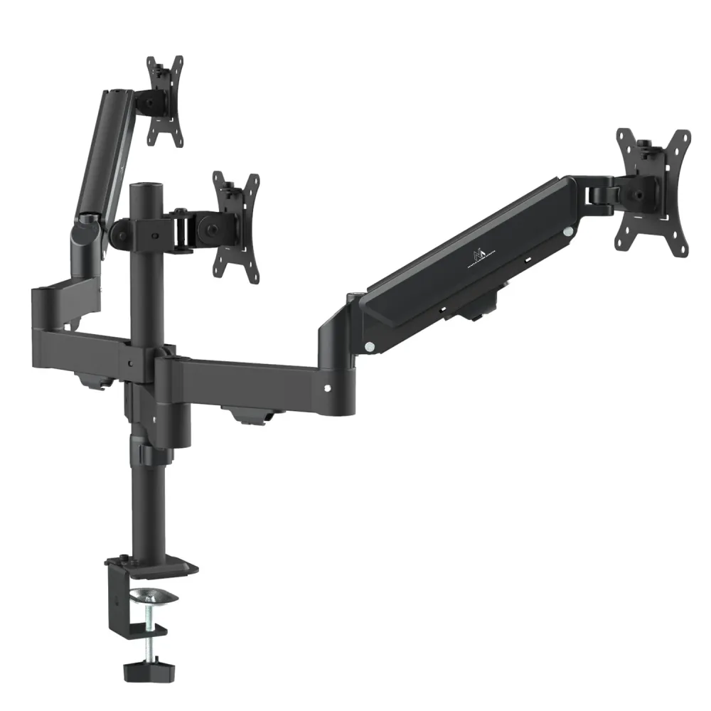 Support pour 3 moniteurs Maclean, ressort à gaz, 17"-27", 2-8kg, noir, MC-137