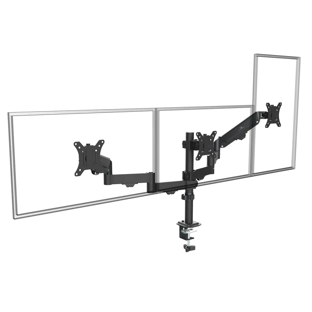 Support pour 3 moniteurs Maclean, ressort à gaz, 17"-27", 2-8kg, noir, MC-137