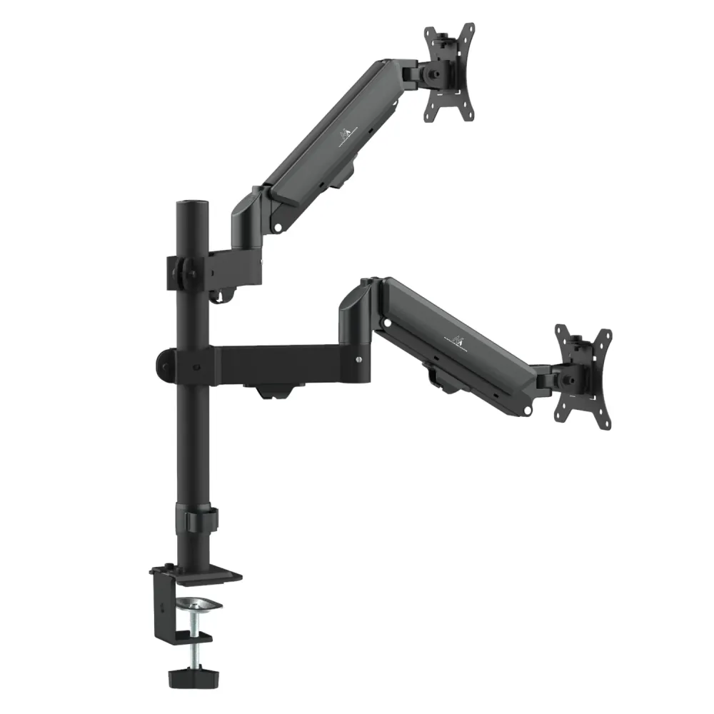 Support pour 2 moniteurs Maclean, ressort à gaz, 17"-32", 2-10kg, noir, MC-136