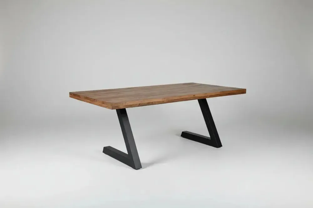Table ou bureau en bois de manguier et patte en L acier noir