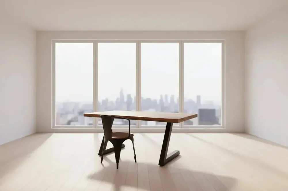 Table ou bureau en bois de manguier et patte en L acier noir