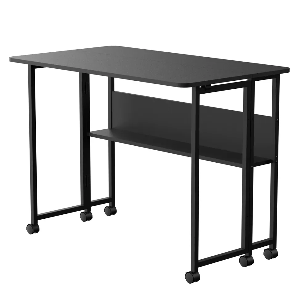 Table de bureau pliante Maclean, noire, mobile, plateau 100x58cm, max. 50kg, MC-126 B