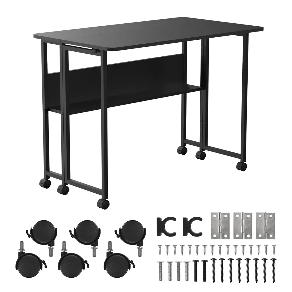 Table de bureau pliante Maclean, noire, mobile, plateau 100x58cm, max. 50kg, MC-126 B