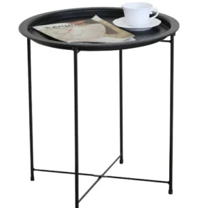 Table à café d'appoint ronde en plastique noire