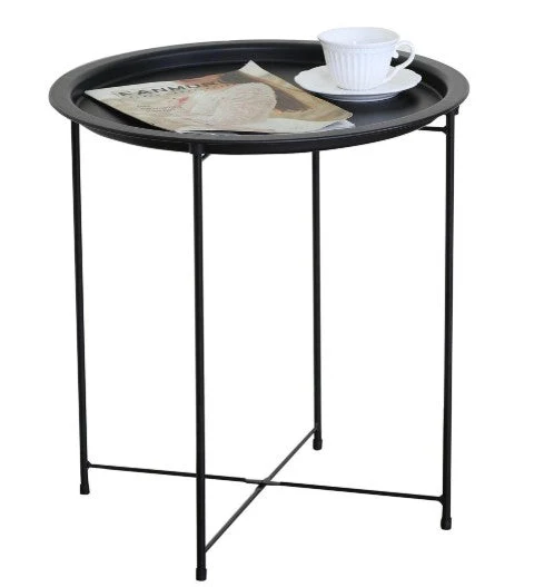 Table à café d'appoint ronde en plastique noire