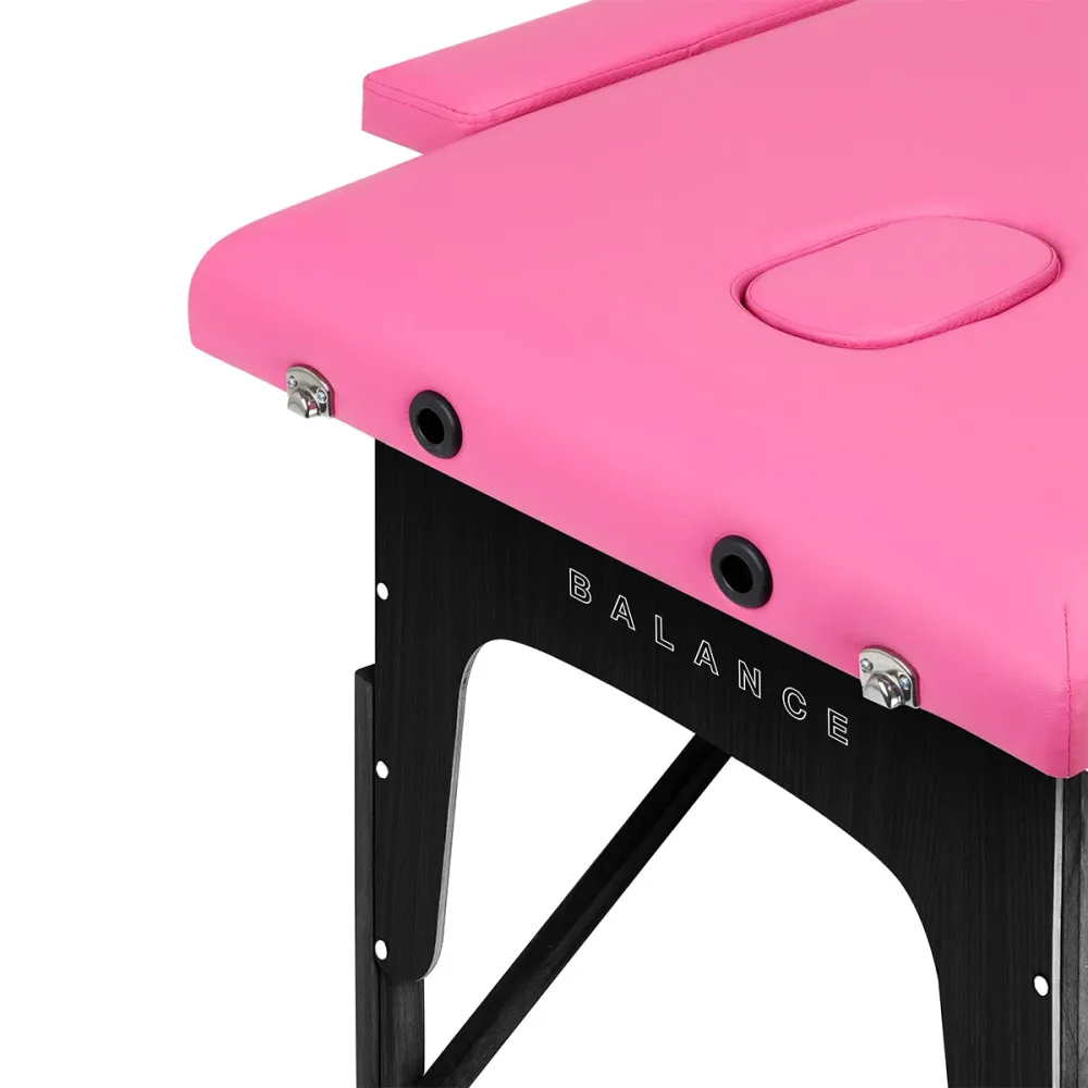 Table de massage pliante en bois BALANCE 2 segments rose et noir