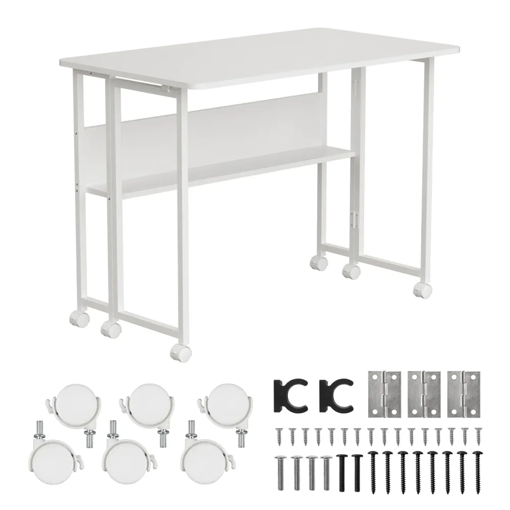 Table pliante Maclean, blanche, mobile, plateau 100x58cm, max. 50kg, MC-126 W