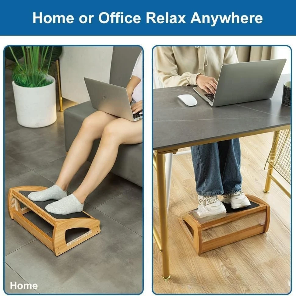 Tabouret de bureau en bambou ajustable avec repose-pieds ergonomique