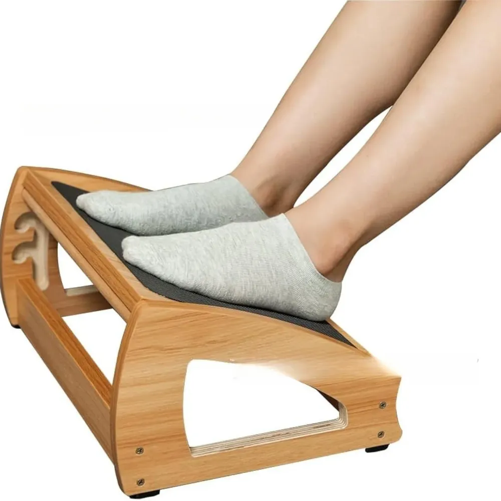 Tabouret de bureau en bambou ajustable avec repose-pieds ergonomique