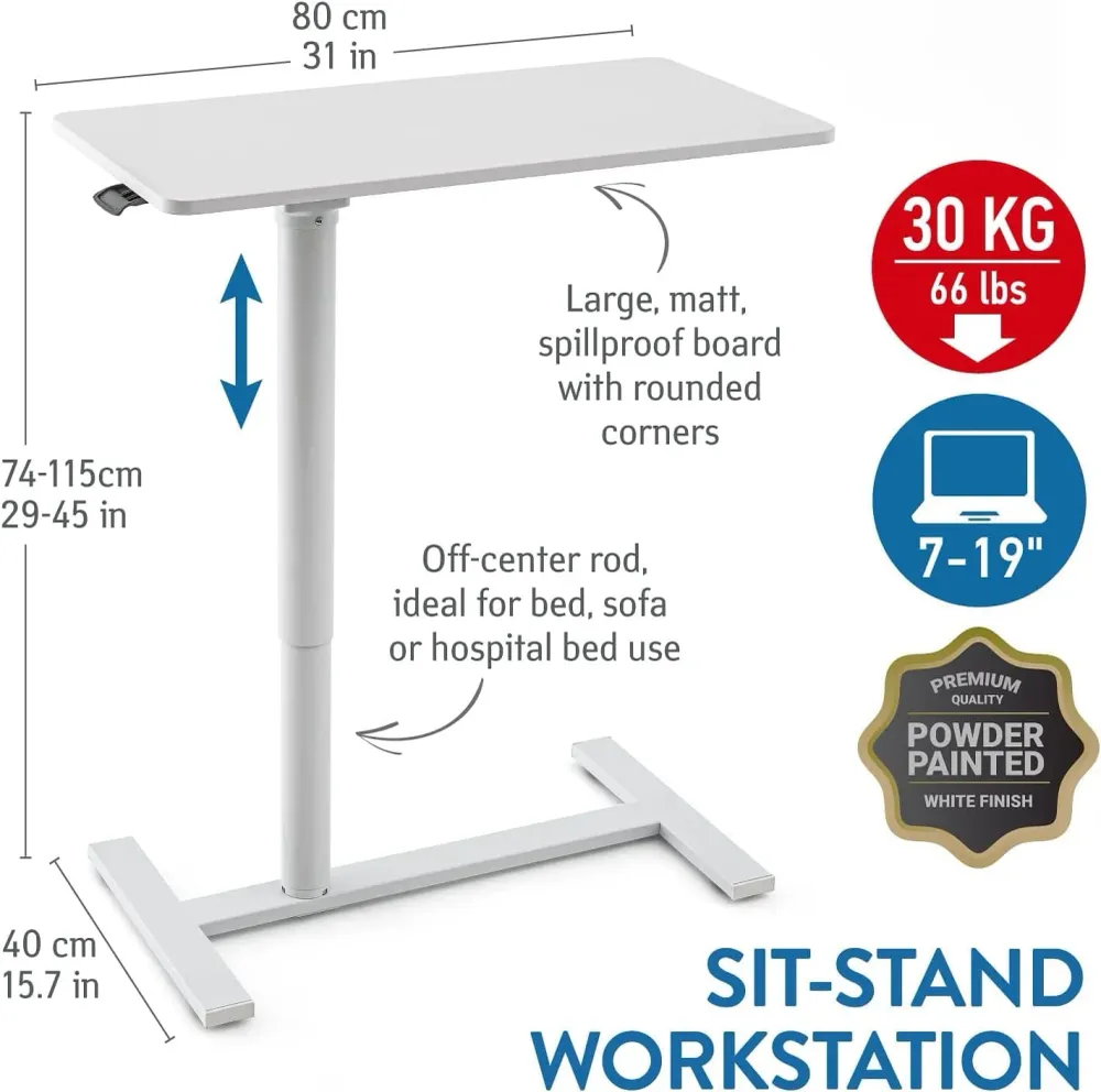 Tatkraft Relax - Table pour ordinateur, Station pneumatique polyvalente: Hauteur réglable 74 - 115 cm, Grand plateau pour...