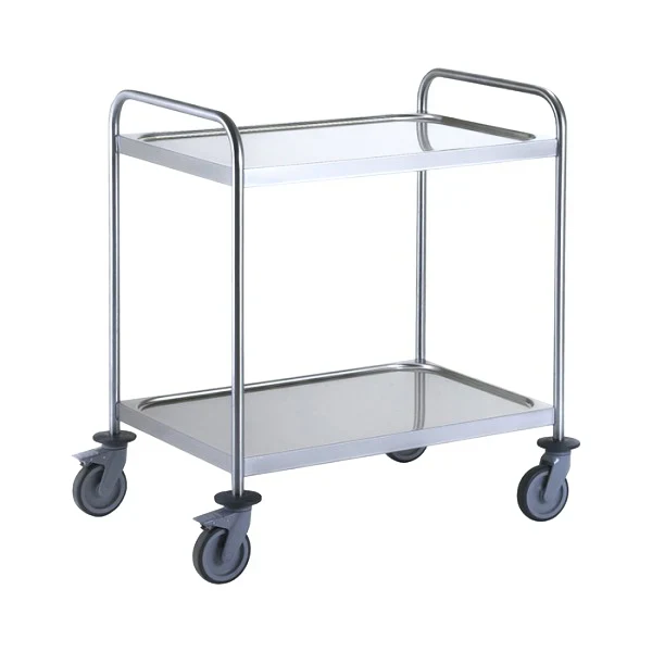 2 Tier Stainless Steel Trolley – 304 Grade Dished Shelves & Braked Castors