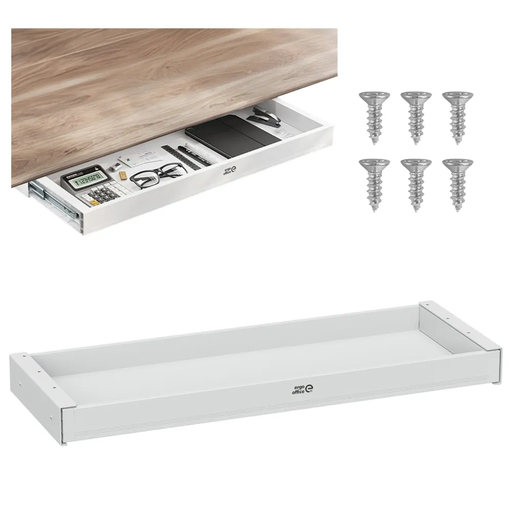 Tiroir plat sous bureau Ergo Office, largeur 758 mm, charge max. 10 kg, blanc, ER-302 W