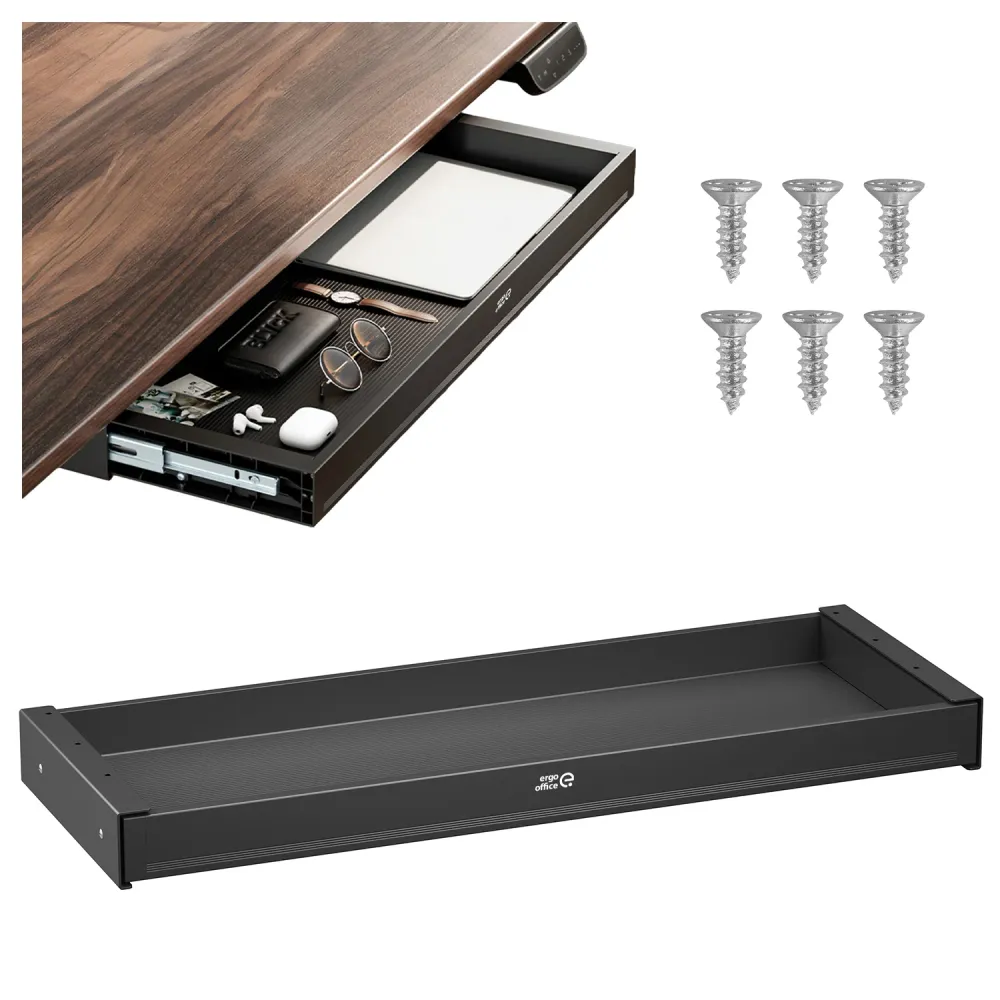 Tiroir plat sous bureau Ergo Office, largeur 758 mm, charge max. 10 kg, noir, ER-302 B
