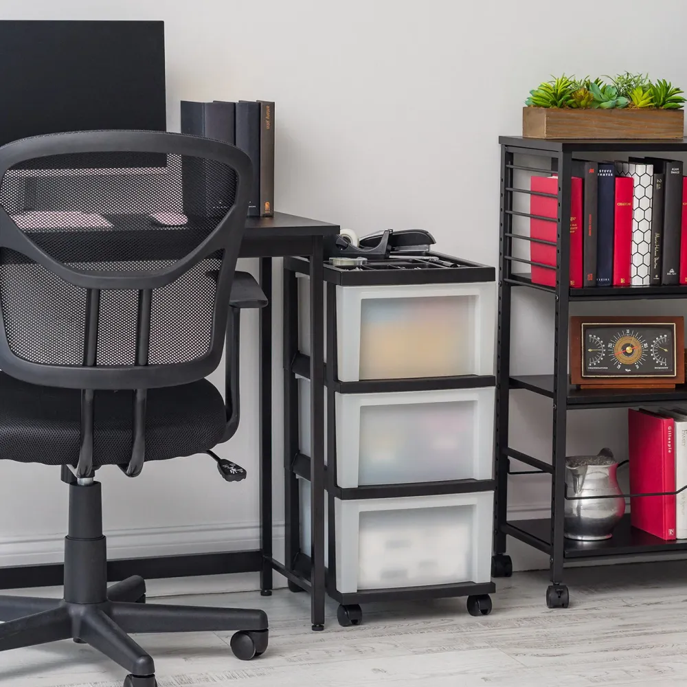 Tiroir de rangement en plastique, chariot organisateur, 6, noir/perle