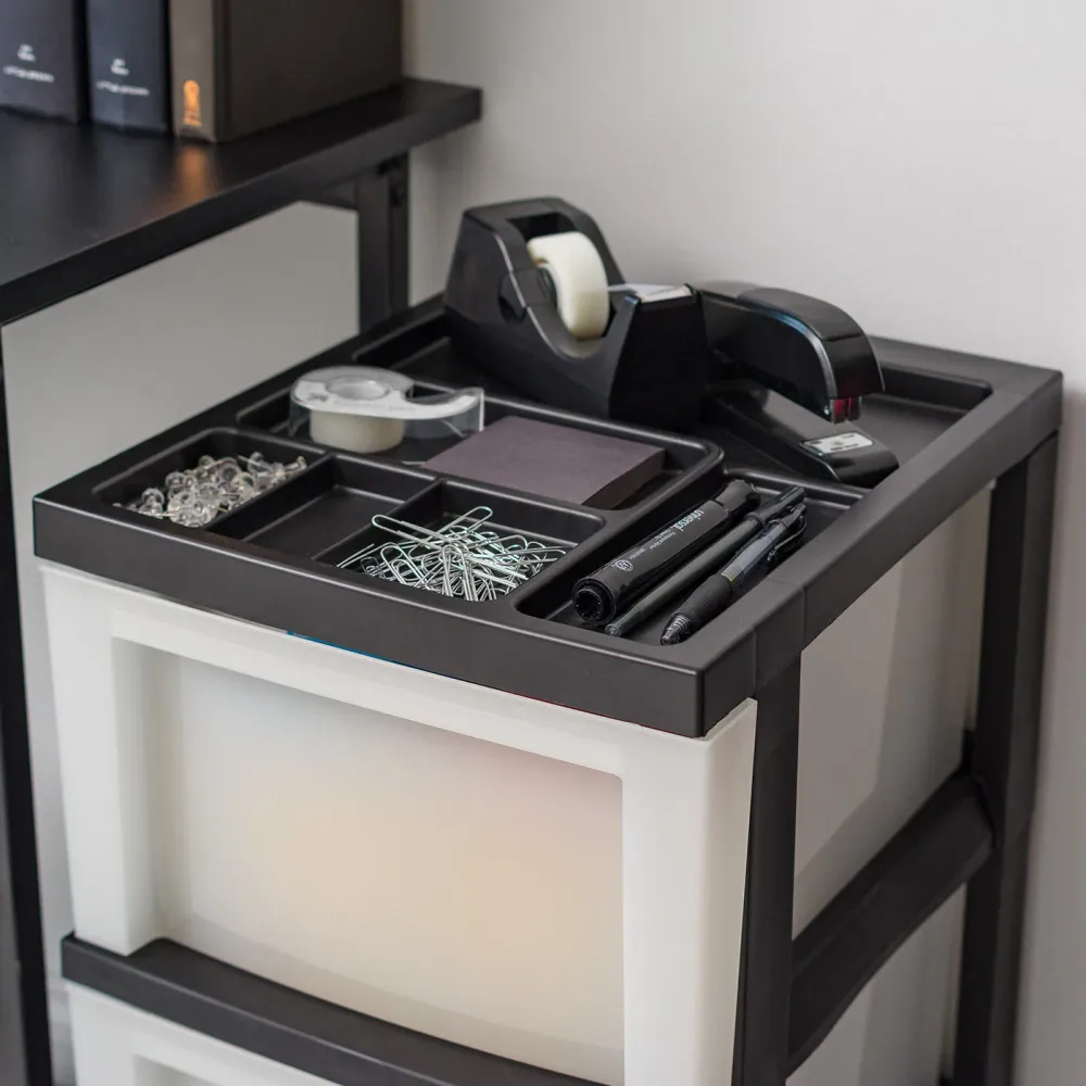 Tiroir de rangement en plastique, chariot organisateur, 6, noir/perle