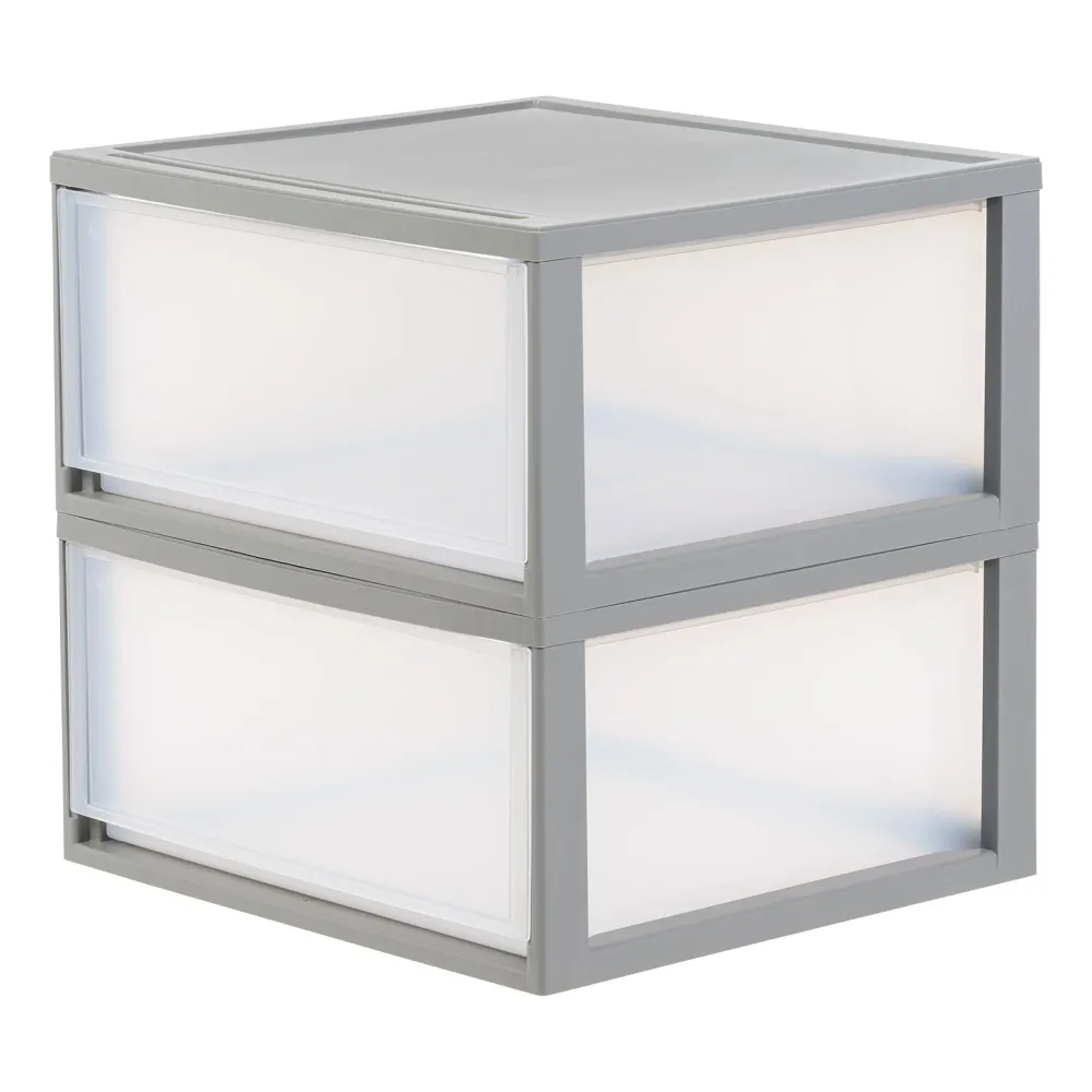 47 Qt. Tiroirs de rangement empilables en plastique extra larges, modulaires, gris clair, lot de 2