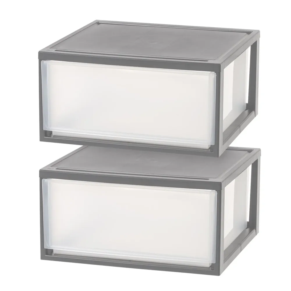 47 Qt. Tiroirs de rangement empilables en plastique extra larges, modulaires, gris clair, lot de 2