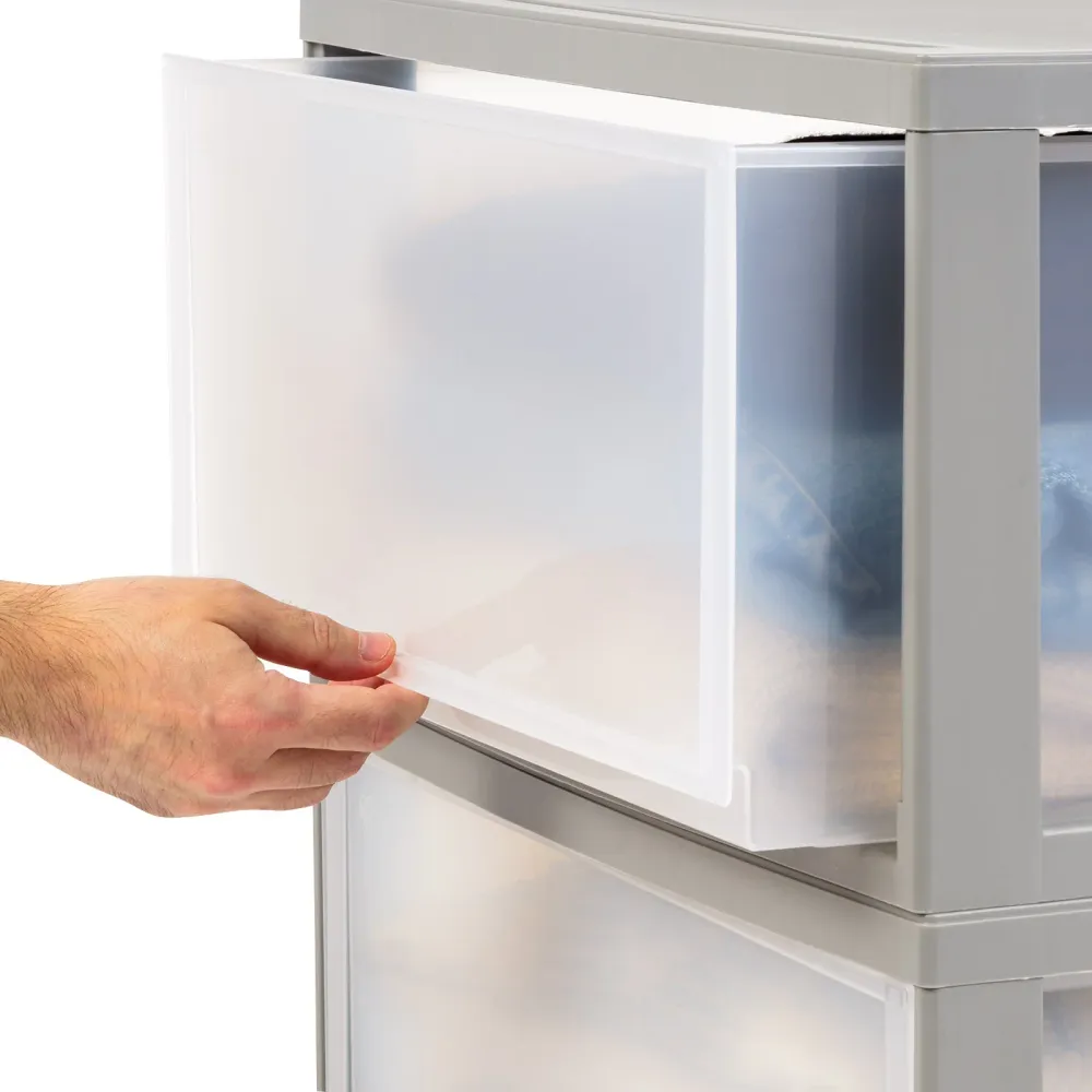 47 Qt. Tiroirs de rangement empilables en plastique extra larges, modulaires, gris clair, lot de 2