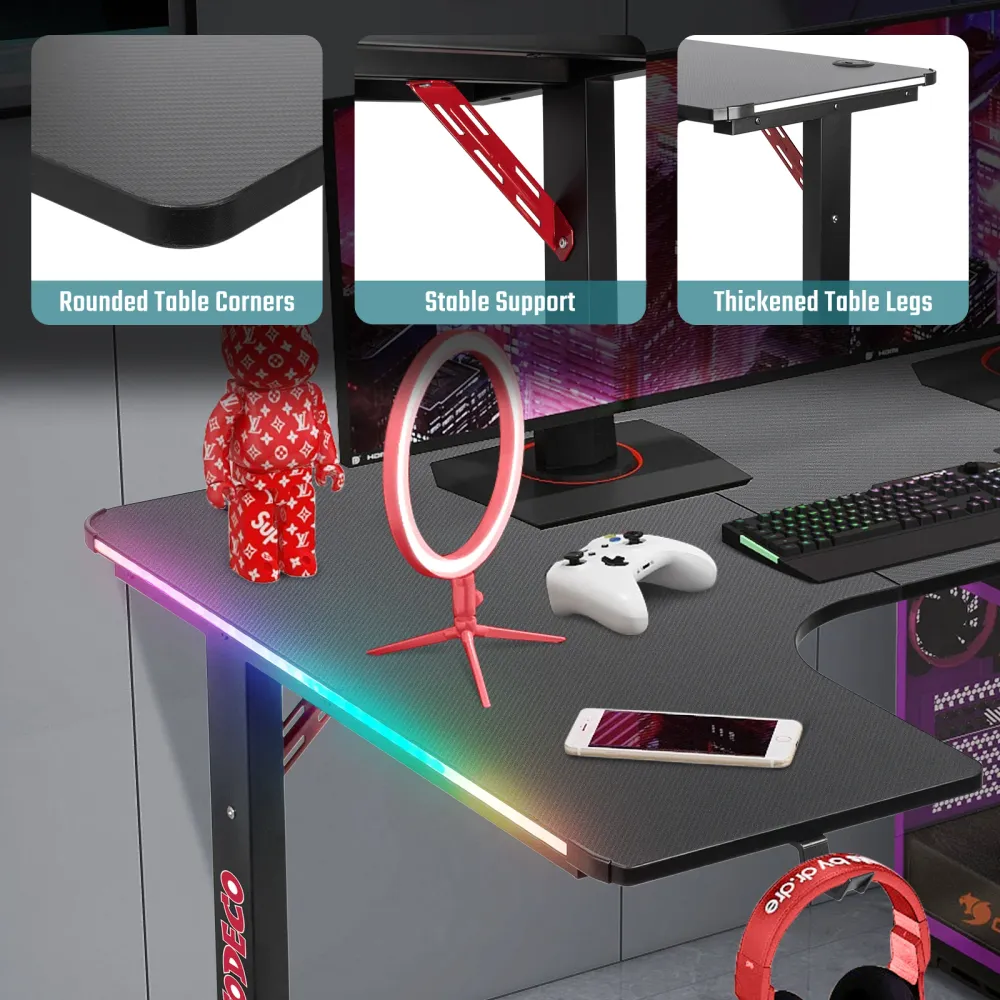 Bureau Gaming LED en L (160 x 100cm) Todeco