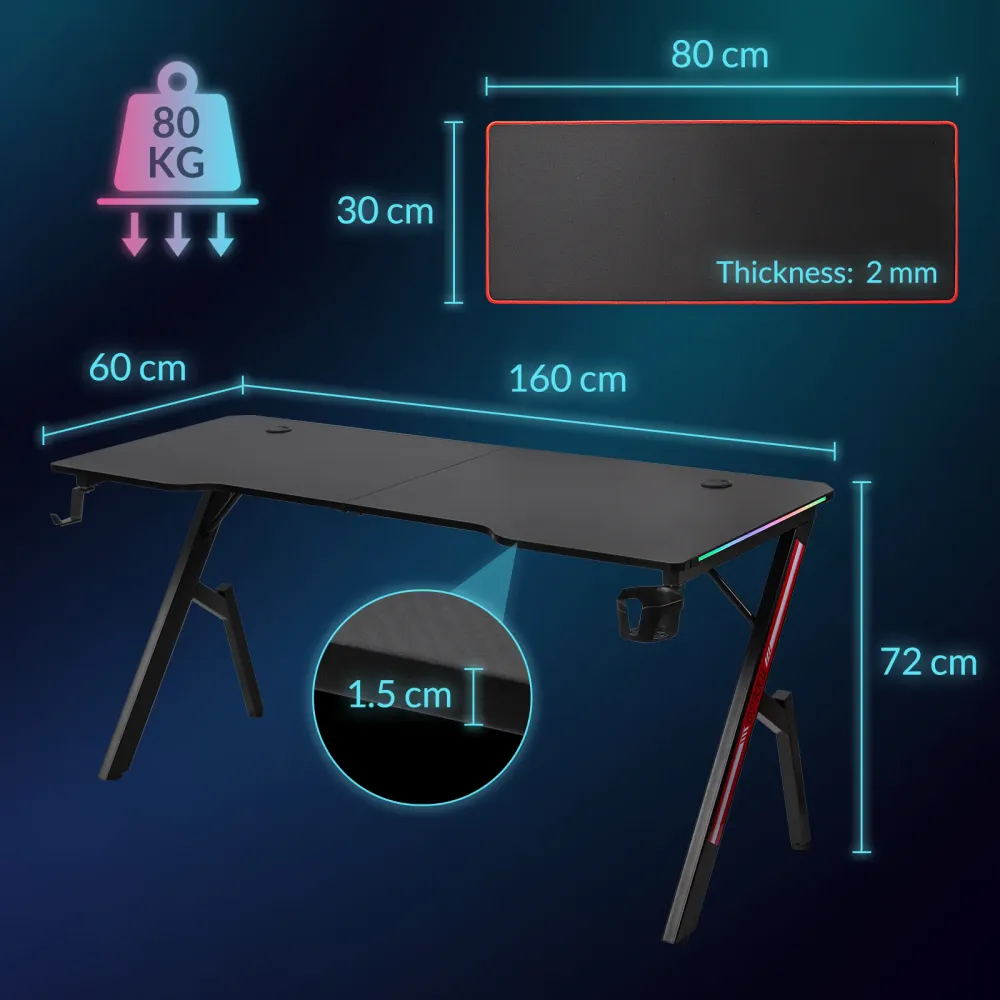 Bureau Gaming LED (160 x 60cm) Todeco